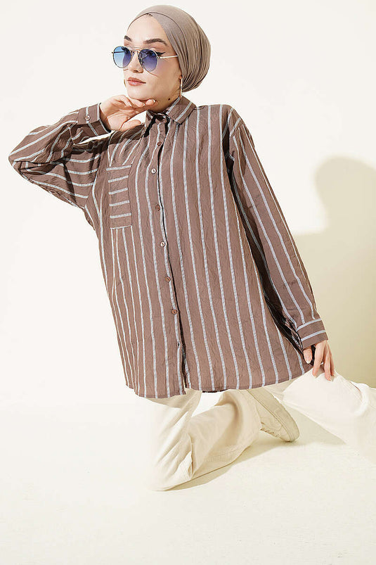 Camicia Hella Oversize a Doppia Riga Marrone