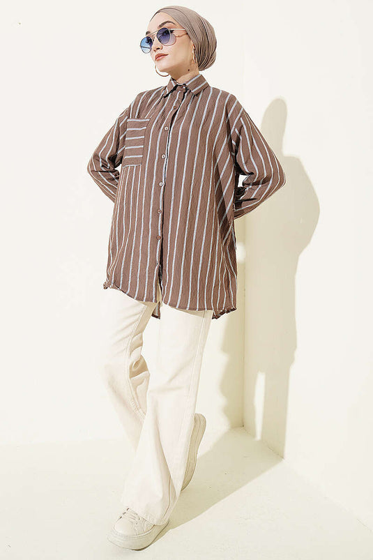 Camicia Hella Oversize a Doppia Riga Marrone