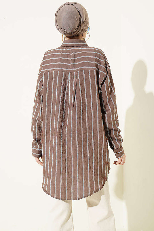 Camicia Hella Oversize a Doppia Riga Marrone