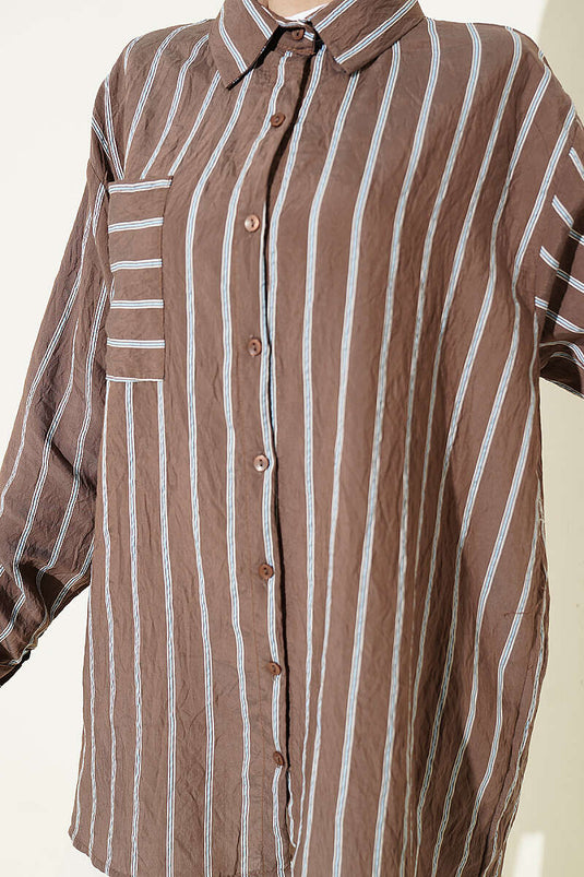 Camicia Hella Oversize a Doppia Riga Marrone