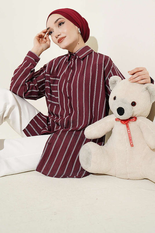 Double Striped Loose Hella Shirt Plum