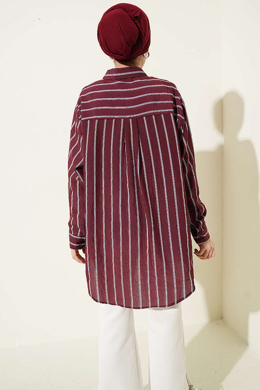 Double Striped Loose Hella Shirt Plum