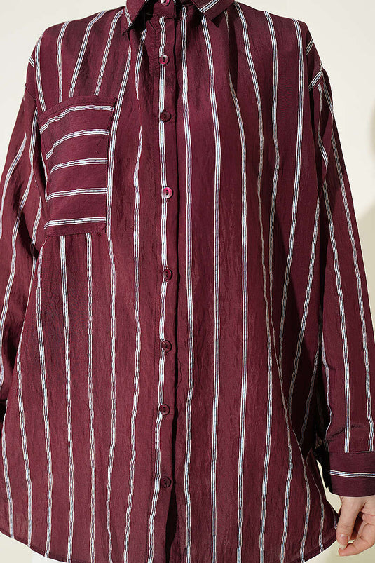 Double Striped Loose Hella Shirt Plum
