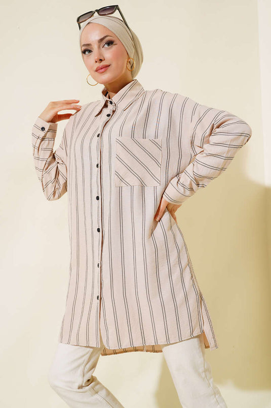 Tunique à double rayures beige