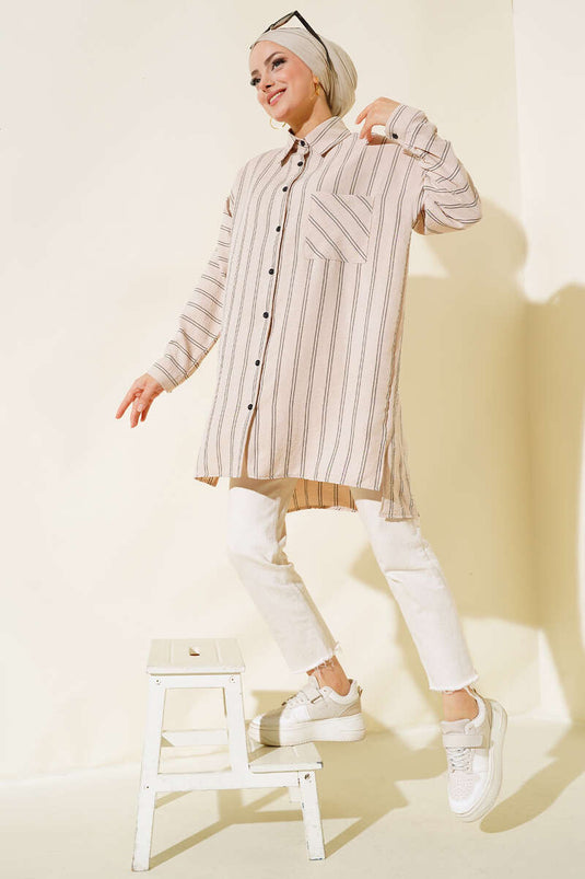 Tunique à double rayures beige