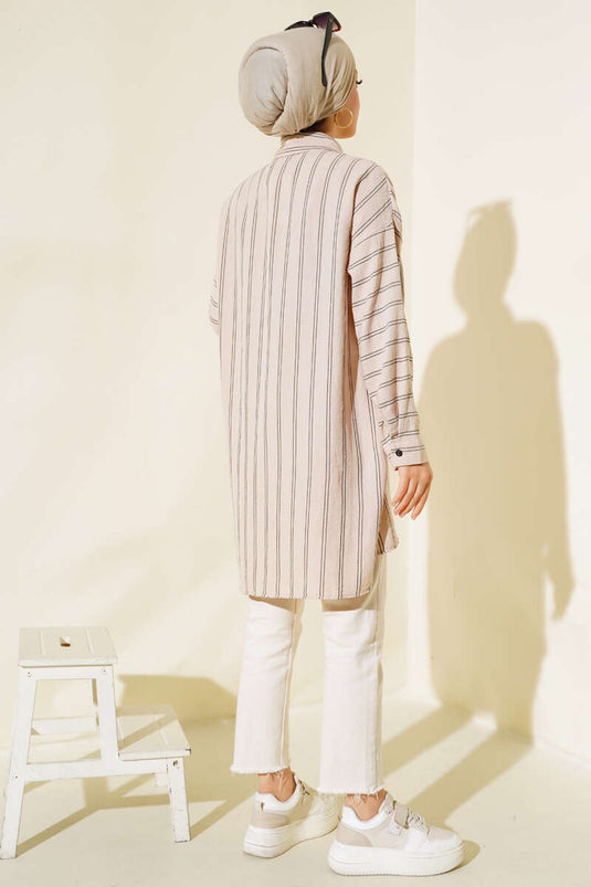 Tunique à double rayures beige