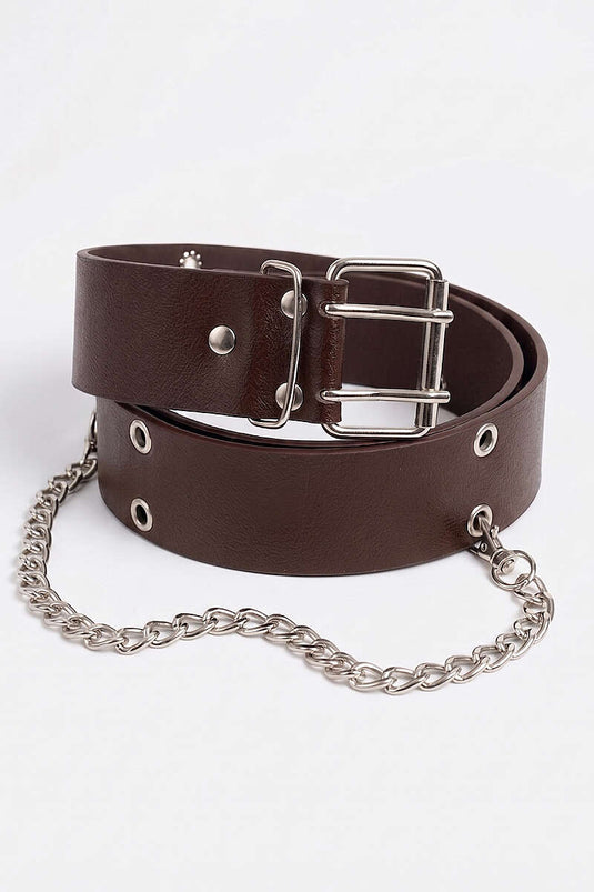 Double-Holed Chain Belt Brown