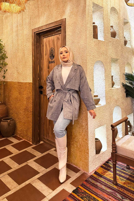 Trench-coat court doublé à double boutonnage indigo