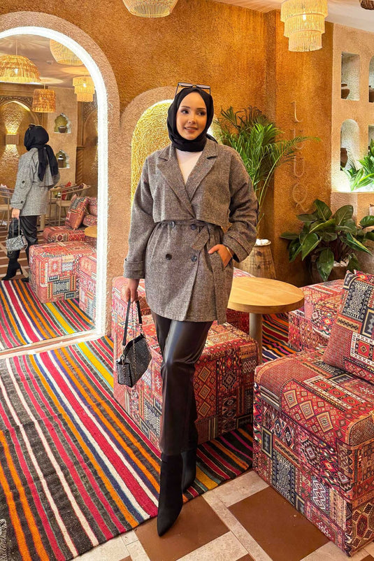 Trench-coat court doublé à double boutonnage noir