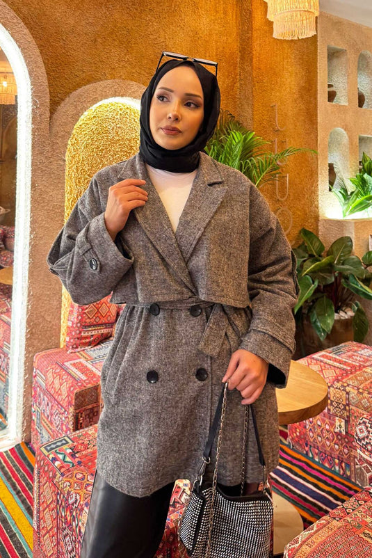 Trench-coat court doublé à double boutonnage noir