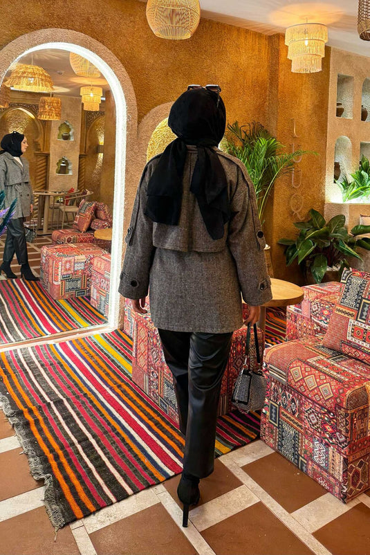 Trench-coat court doublé à double boutonnage noir