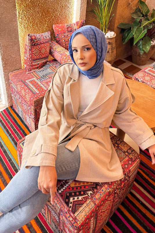 Trench-coat court doublé à double boutonnage pierre