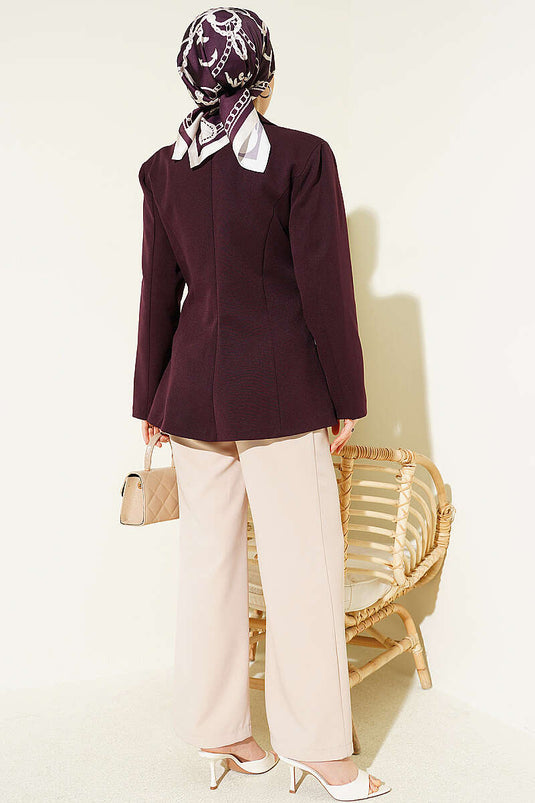 Double Button Basic Blazer Jacket Burgundy
