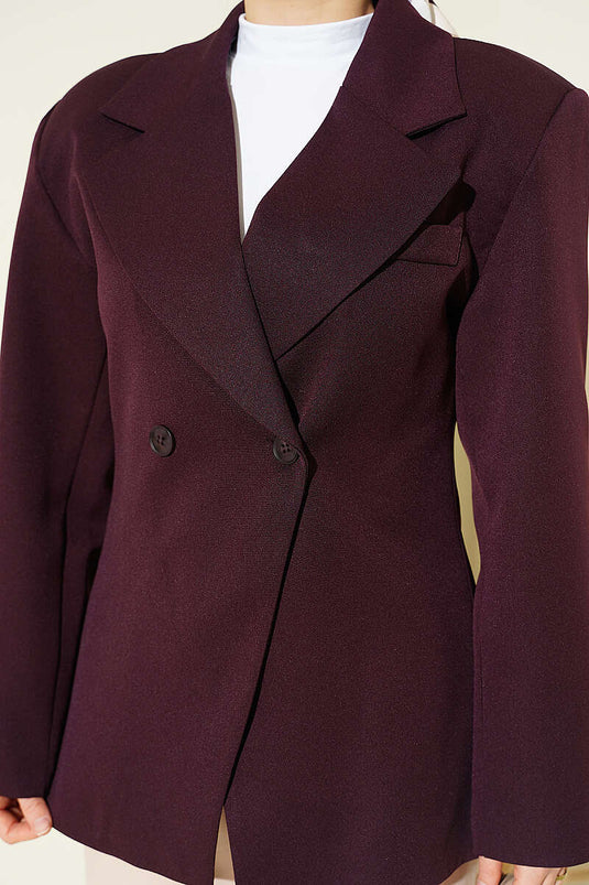Double Button Basic Blazer Jacket Burgundy