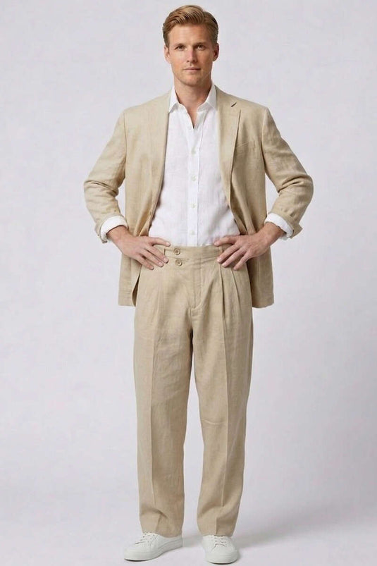 Locker sitzende Herrenhose mit doppeltem Knopfverschluss, Tabakfarben