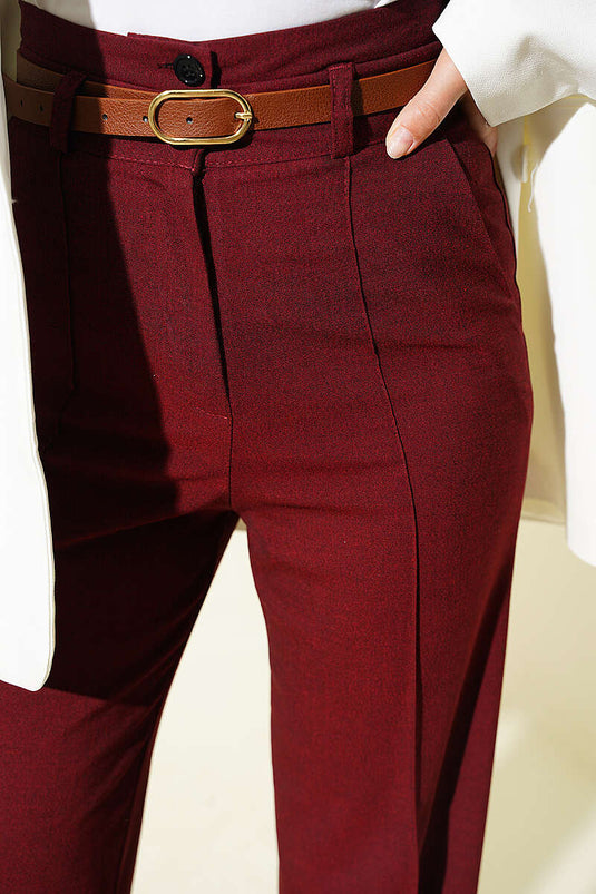 Pantalon amovible bordeaux à double bouton et ceinture