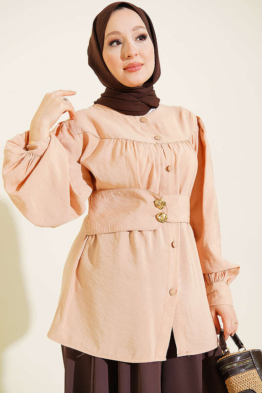 Chemise Beige À Double Boutons Et Ceinture