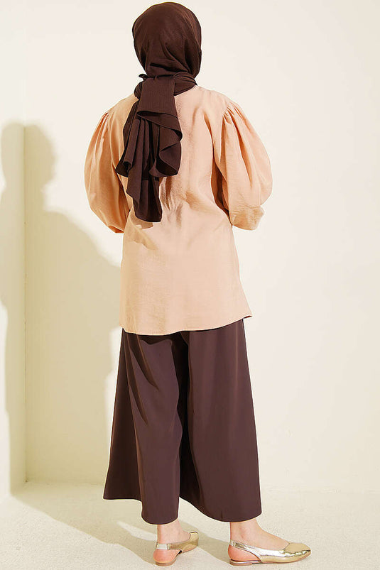 Chemise Beige À Double Boutons Et Ceinture