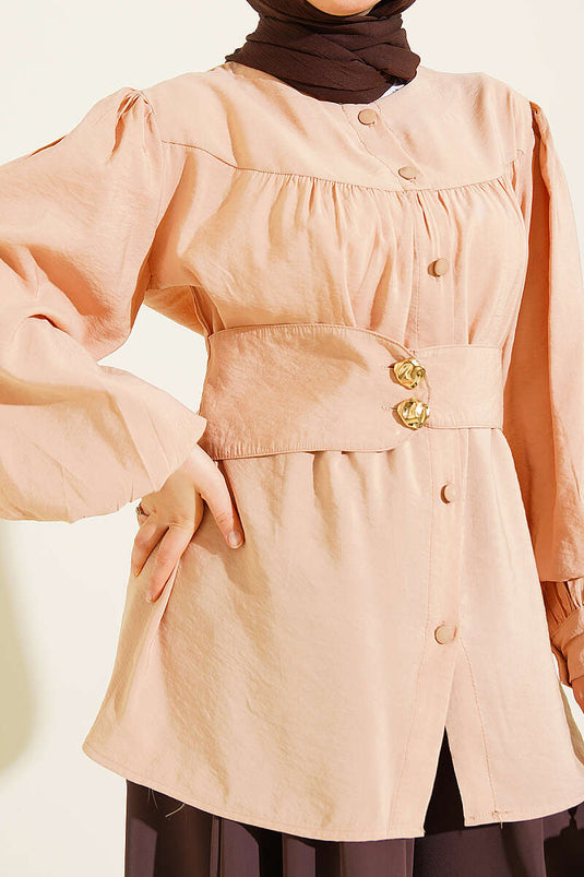 Chemise Beige À Double Boutons Et Ceinture