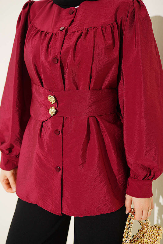 Chemise Bourgogne À Double Boutons Et Ceinture