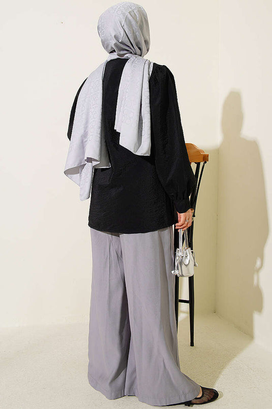 Chemise Noire À Double Boutons Et Ceinture