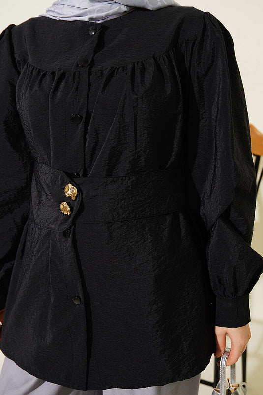 Chemise Noire À Double Boutons Et Ceinture