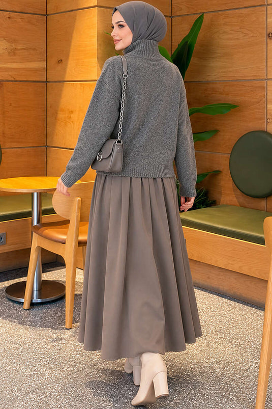 Chaqueta De Punto Con Doble Cremallera Y Cuello Alto Gris Humo