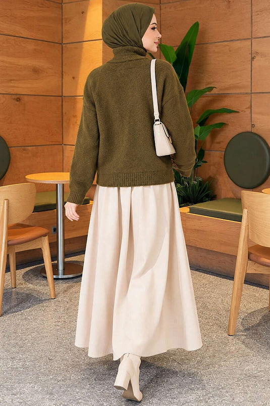 Gilet En Maille À Double Fermeture Éclair Et Capuche, Kaki