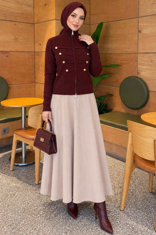 Gilet En Maille À Double Fermeture Éclair Et Boutons, Prune