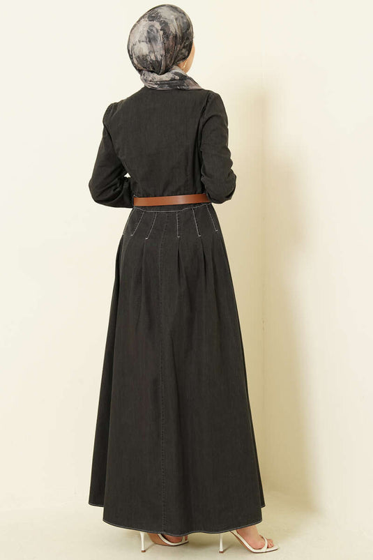 Robe en jean anthracite à double poitrine avec poches et boutons