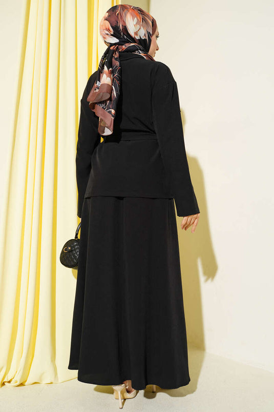 Ensemble jupe ceinturée à double poitrine avec poches noir
