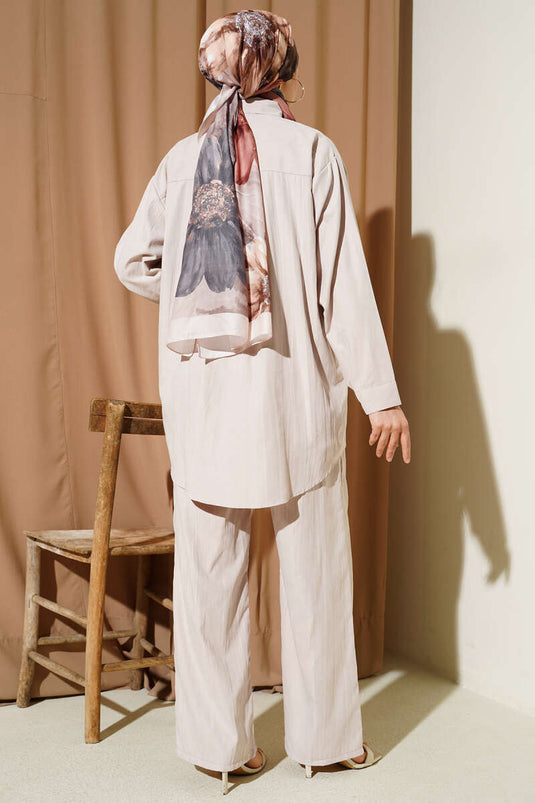 Double Breast Pocket Modal Two-Piece Set Beige