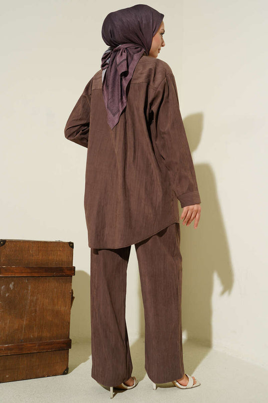 Double Breast Pocket Modal Two-Piece Set Brown