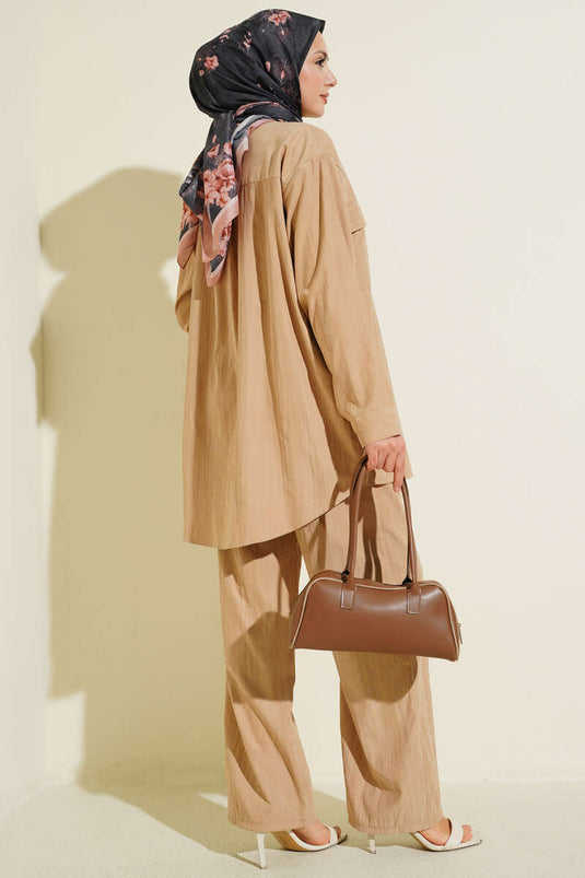 Double Breast Pocket Modal Two-Piece Set Latte