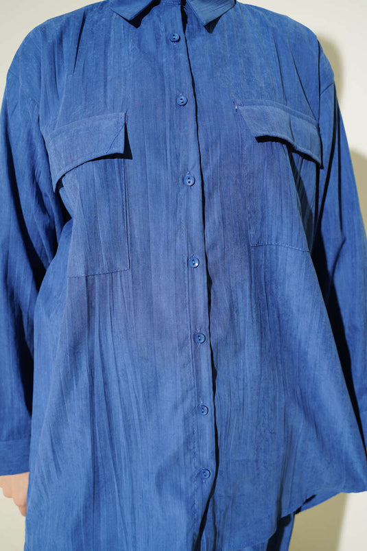 Double Breast Pocket Modal Two-Piece Set Blue
