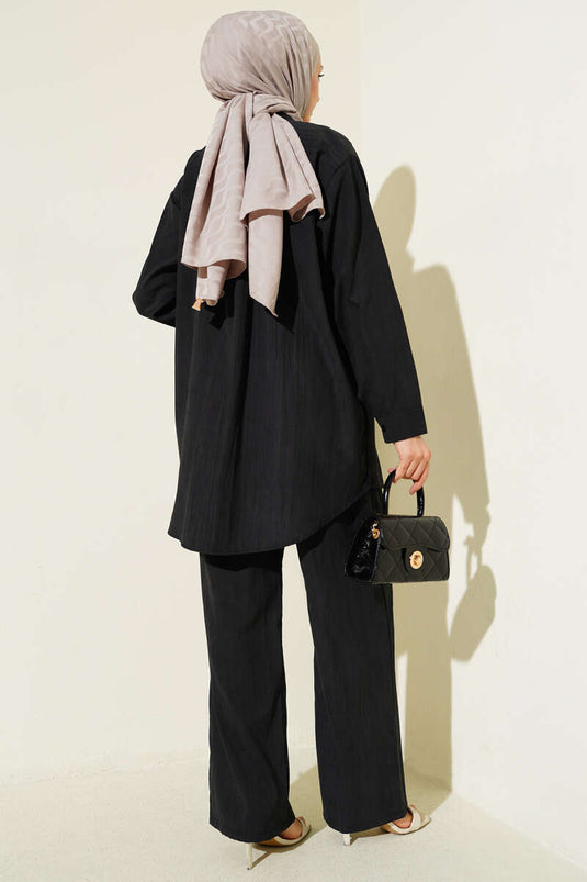 Double Breast Pocket Modal Two-Piece Set Black