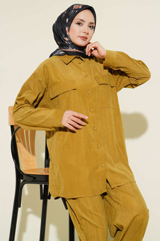 Double Breast Pocket Modal Two-Piece Set Olive Green