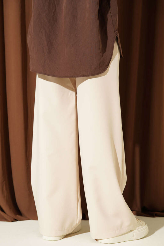 Double Thin Belt Wide Leg Pants Beige