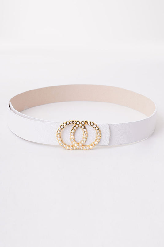 Double Pearl Buckle White Gold Belt