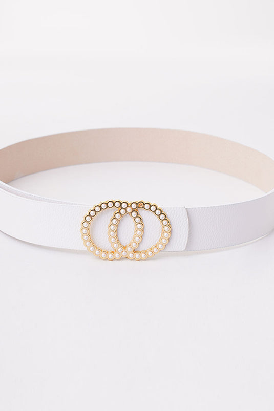 Double Pearl Buckle White Gold Belt
