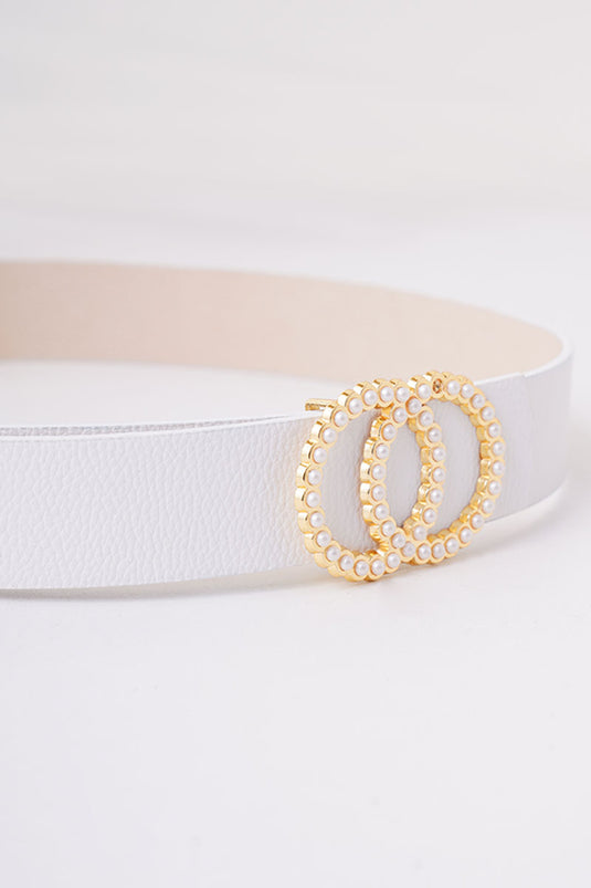 Double Pearl Buckle White Gold Belt