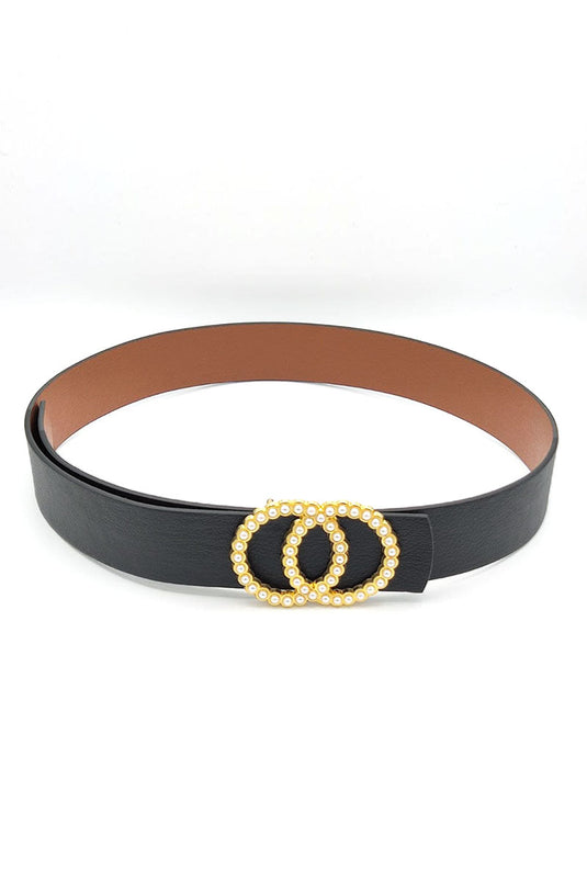 Schwarzer Goldgürtel mit doppelter Perlenschnalle