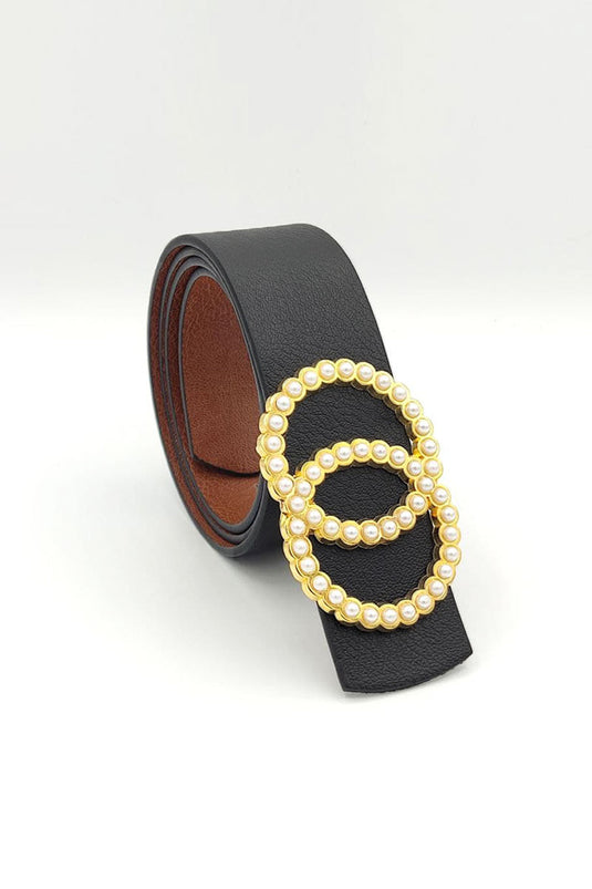 Schwarzer Goldgürtel mit doppelter Perlenschnalle