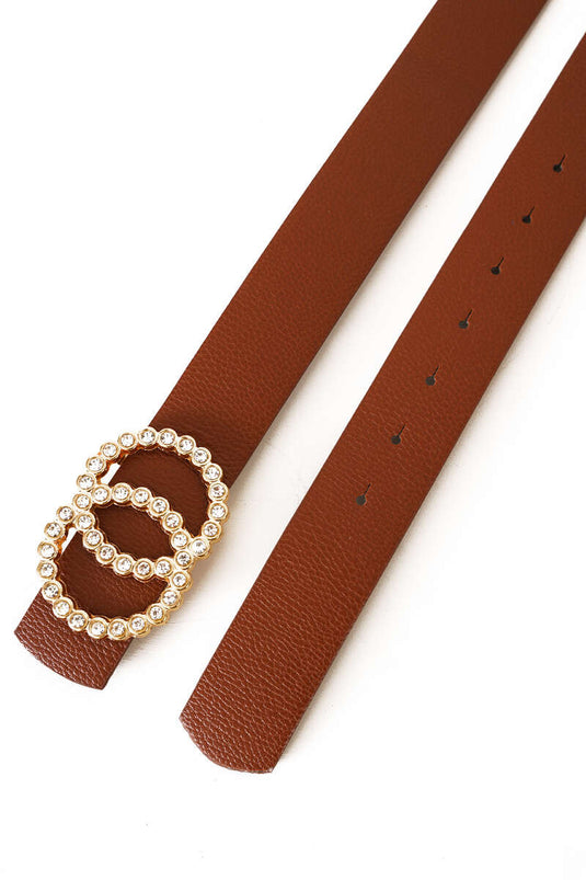 Double Pearl Buckle Tan Gold Belt