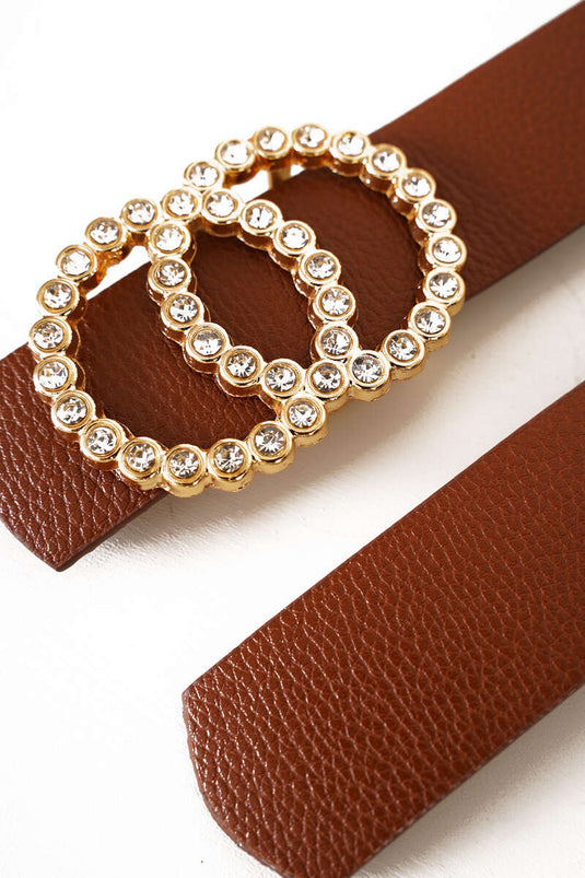 Double Pearl Buckle Tan Gold Belt