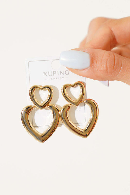Double Heart Earrings Gold