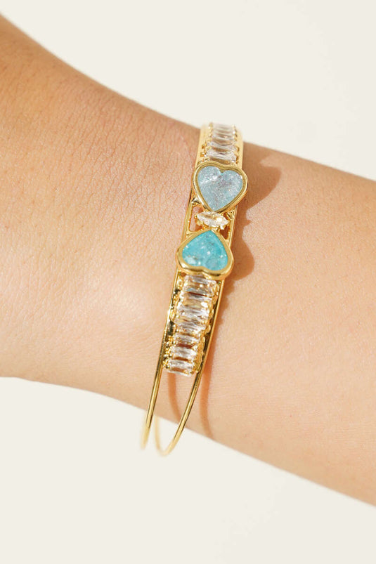 Double Heart Stone Bracelet Baby Blue