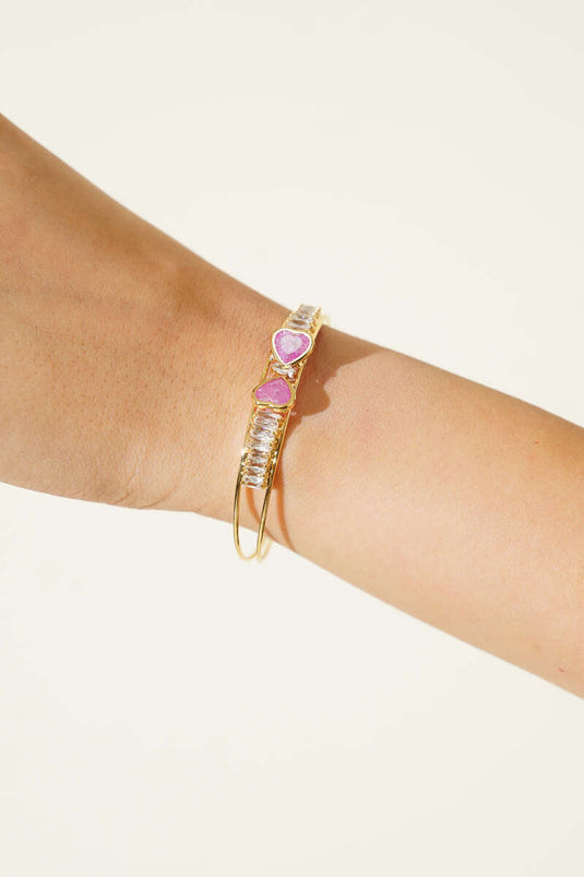 Double Heart Stone Bracelet Purple