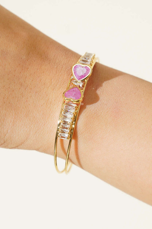 Double Heart Stone Bracelet Purple