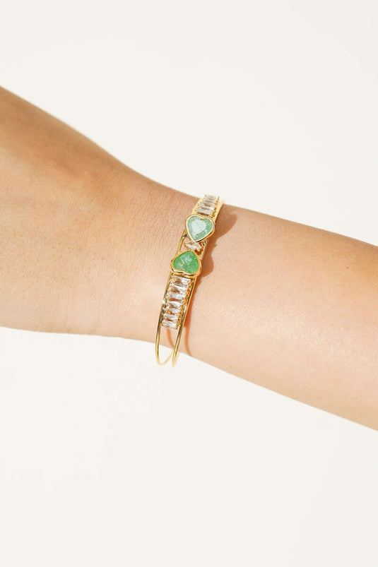 Double Heart Stone Bracelet Green